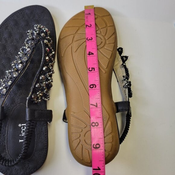 SIZE 8 Black Glitter Embellished Sandals Cushioned Flats Slippers (Size 39) - Picture 8 of 14